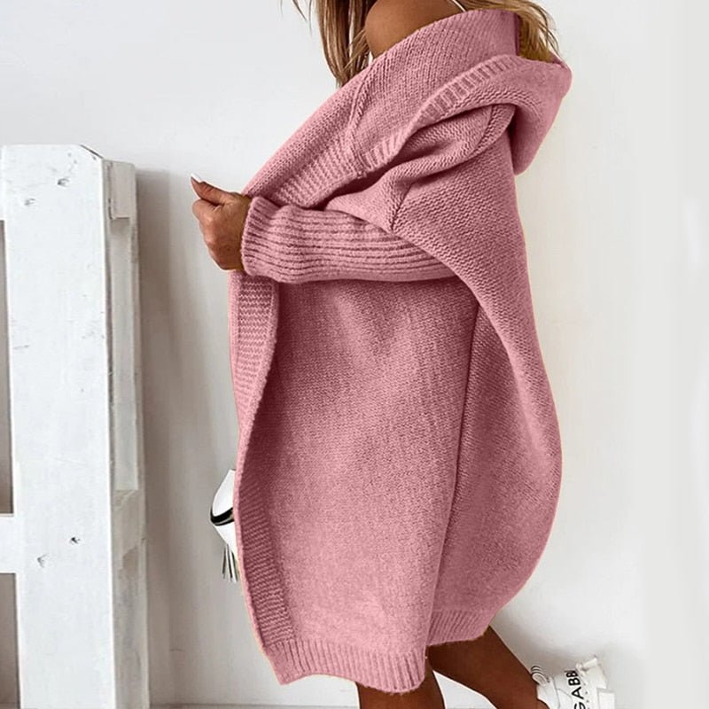 Lange Warme Cardigan Femme | Tricot Long avec Capuche