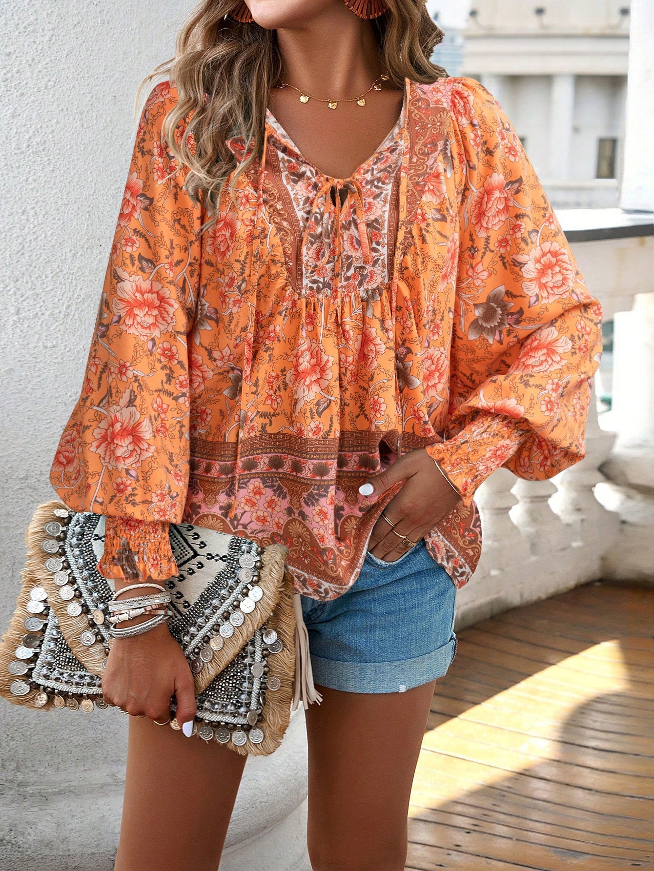 Églantine | Blouse Bohème Femme à Imprimé Floral Manches Longues Bouffantes et Coupe Ample