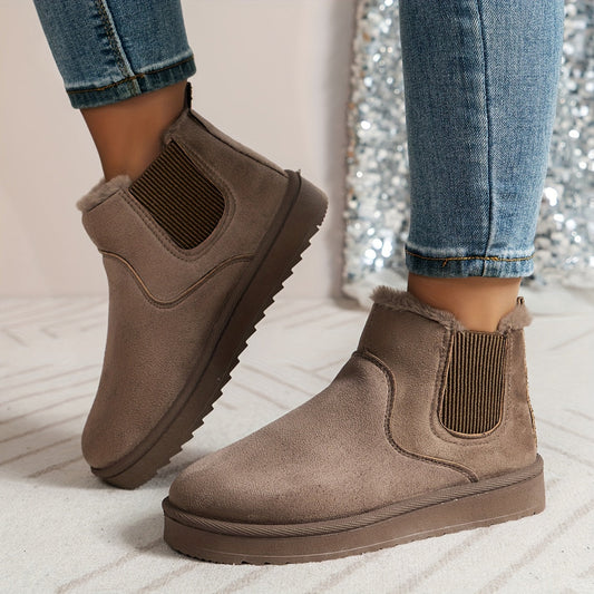 Audeline-Rose | Bottes Hiver Femme Slip-On avec Panneaux Élastiques & Doublure Chaude
