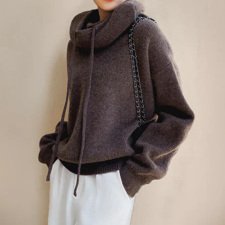 Isaline | Pull Femme Doux Col Roulé à Cordon, Coupe Relax, Mélange de Laine