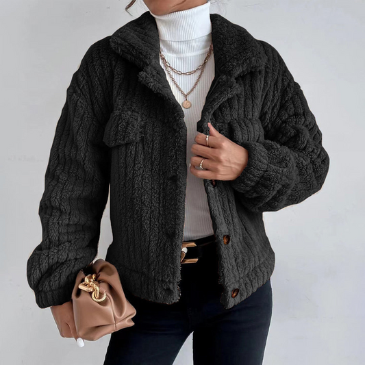 Éphémie | Teddy Jacket Femme à Col Revers, Courte, Élégante & Chaude
