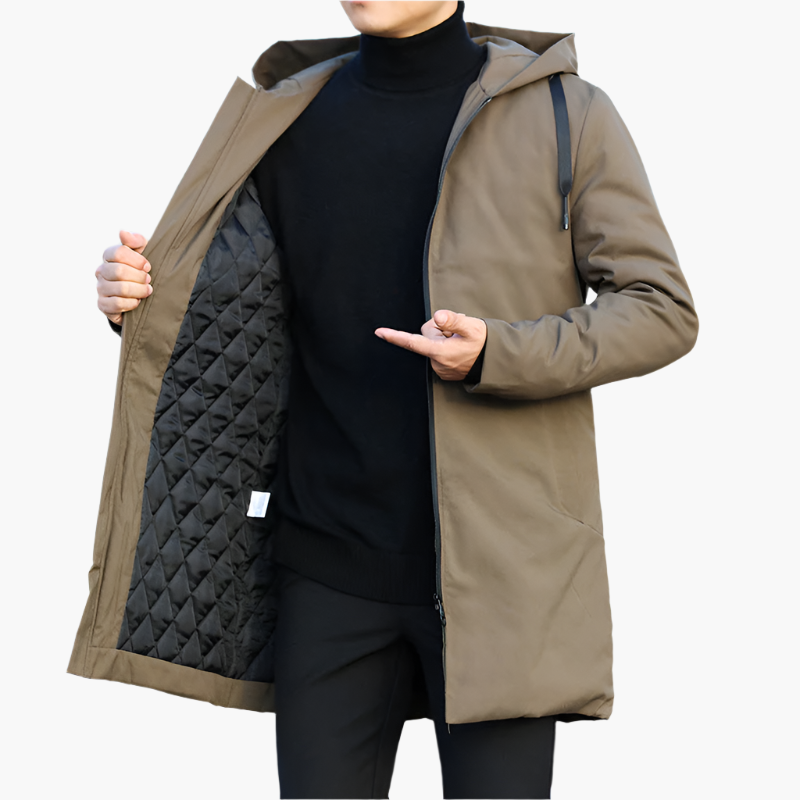 Victor | Veste Homme Hiver Longue Zippée à Capuche | Moderne, Coupe-vent et Imperméable