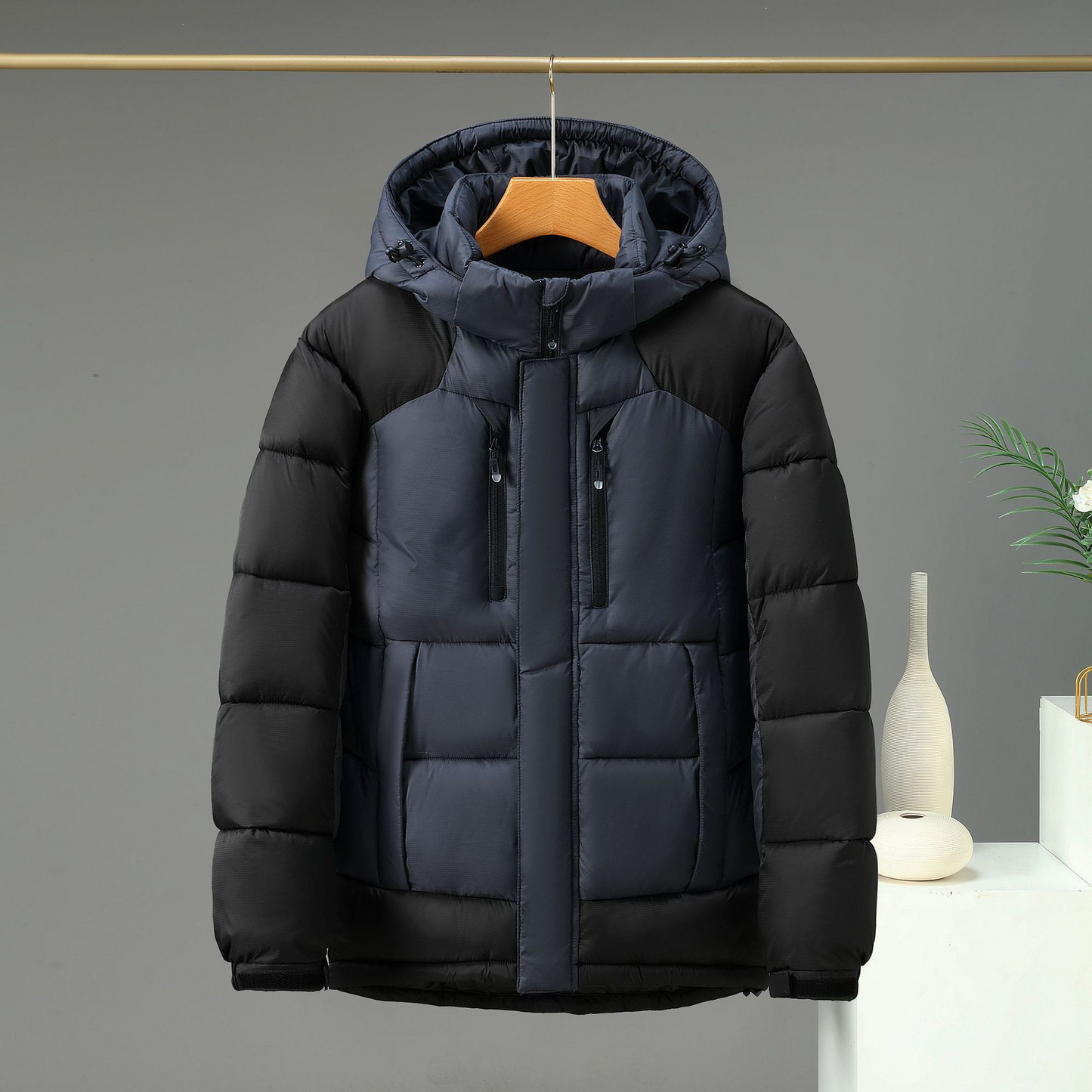 Jalvion | Veste Homme Matelassée Imperméable, Capuche Amovible, Poches Sécurisées, Poignets Ajustables