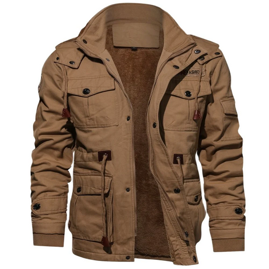Clorent | Bomber Homme Tactique en Coton, Doublure Polaire, Poches Multiples et Taille Ajustable