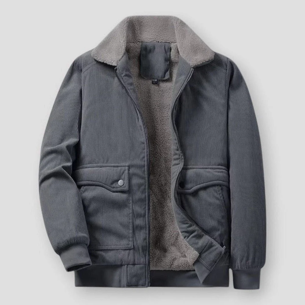 Henvar | Blouson Bomber Homme en Velours Côtelé, Col Sherpa, Doublure Chaude, Coupe Relax et Finitions Côtelées