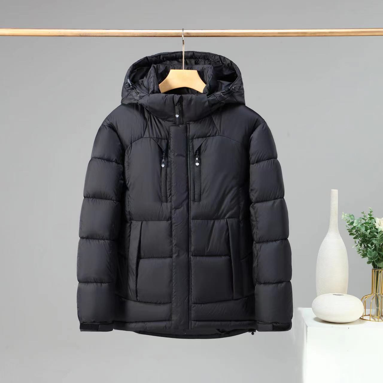 Jalvion | Veste Homme Matelassée Imperméable, Capuche Amovible, Poches Sécurisées, Poignets Ajustables