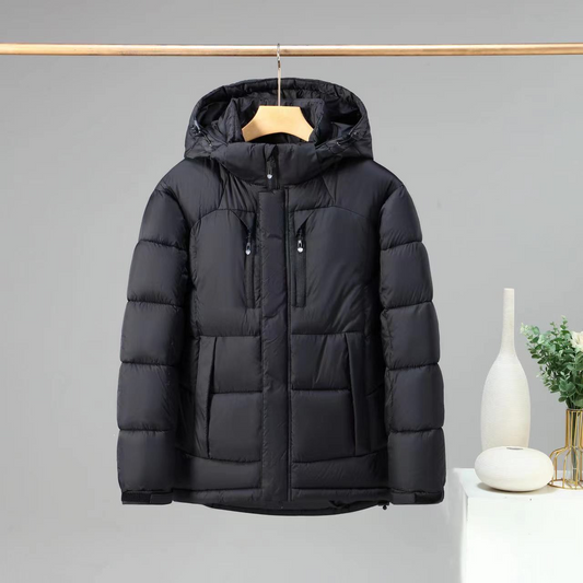 Jalvion | Veste Homme Matelassée Imperméable, Capuche Amovible, Poches Sécurisées, Poignets Ajustables