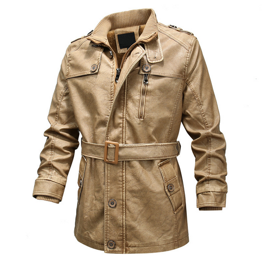 Ilarion | Trench Coat Homme Simili Cuir Regular Fit avec Fermeture Zippée Asymétrique, Ceinture Ajustable et Poignets Côtelés