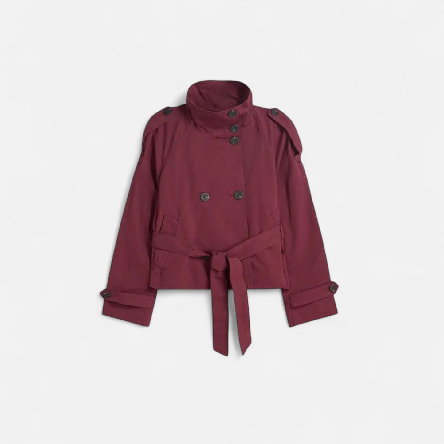 Veste Courte Femme Élégante avec Col Montant & Ceinture — Chic, Structurée & Flat flattering