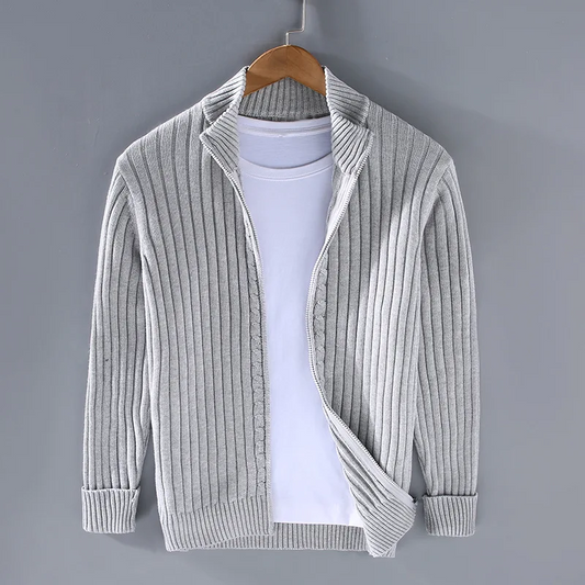 Frank | Cardigan Homme en Maille Côtelée avec Fermeture Zippée et Col Montant