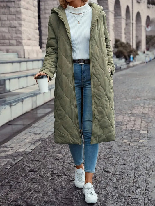 Giverny | Manteau Doudoune Long Femme Zippé avec Capuche | Design Matelassé Hiver Chaud