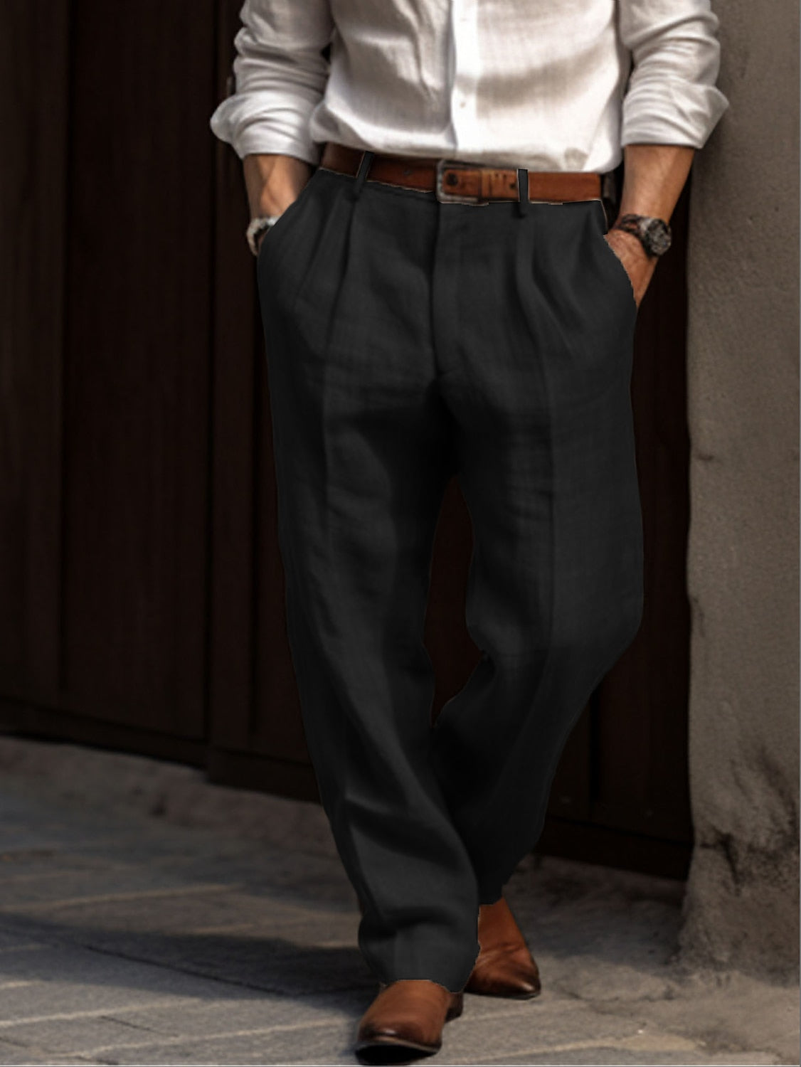 Alistair | Pantalon Homme Lin Confortable à Coupe Décontractée et Élégante pour Look Business Formelle