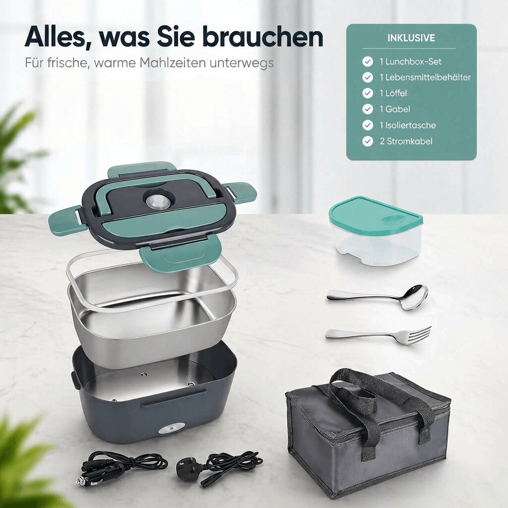WarmBento™ | Elektrische Lunchbox mit Edelstahl-Innenbehälter und Heizfunktion