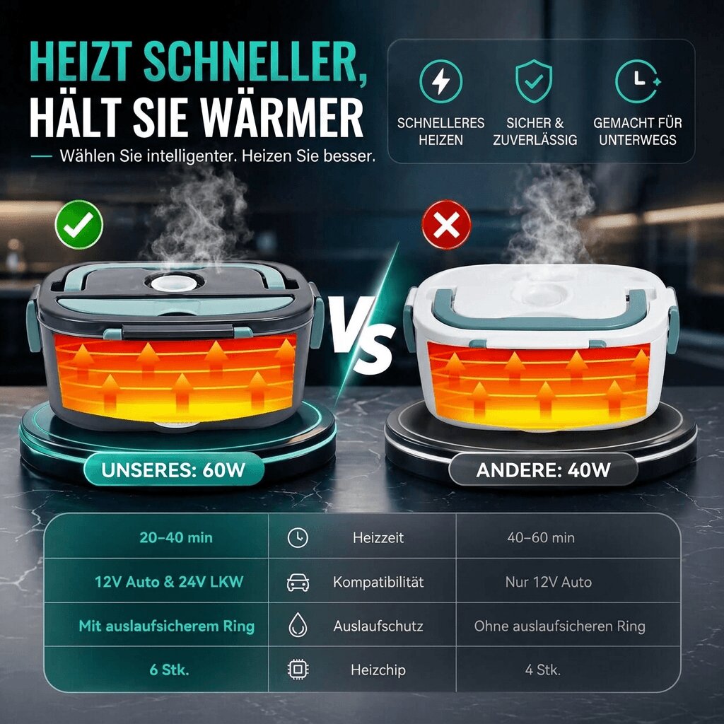 WarmBento™ | Elektrische Lunchbox mit Edelstahl-Innenbehälter und Heizfunktion