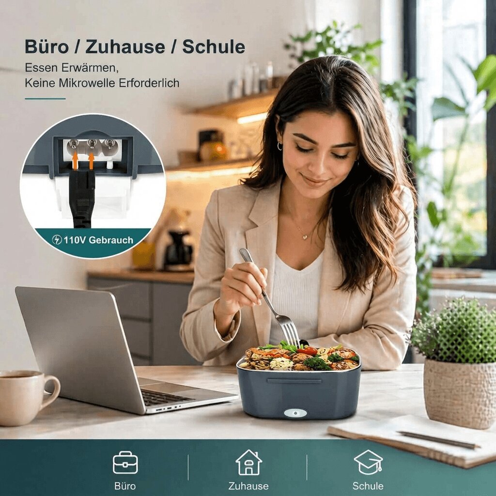 WarmBento™ | Elektrische Lunchbox mit Edelstahl-Innenbehälter und Heizfunktion