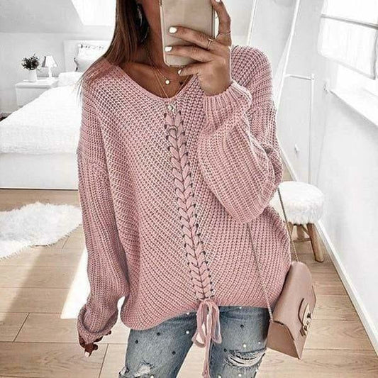 Esmérine | Pull femme élégant en maille unie avec détail tressé au centre