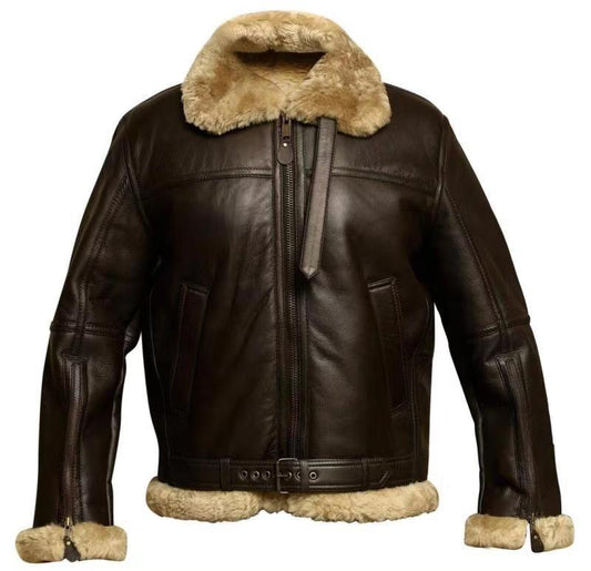 Aviator Veste Homme en Cuir Synthétique avec Doublure Chaude, Col Large et Coupe Structurée