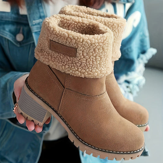 Astrine | Bottes Hiver Femme, Chaussures Slip-On à Talon Bloc avec Doublure Chaude et Tige Pliable