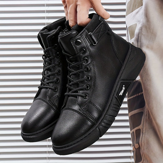 Kaelen | Bottes Homme Hiver Noires Hautes avec Lacets & Bride Cheville, Style Moderne & Chaud