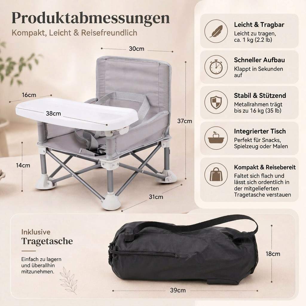 KindiFold™ | Faltbarer Kinderstuhl mit Tisch und Tragetasche