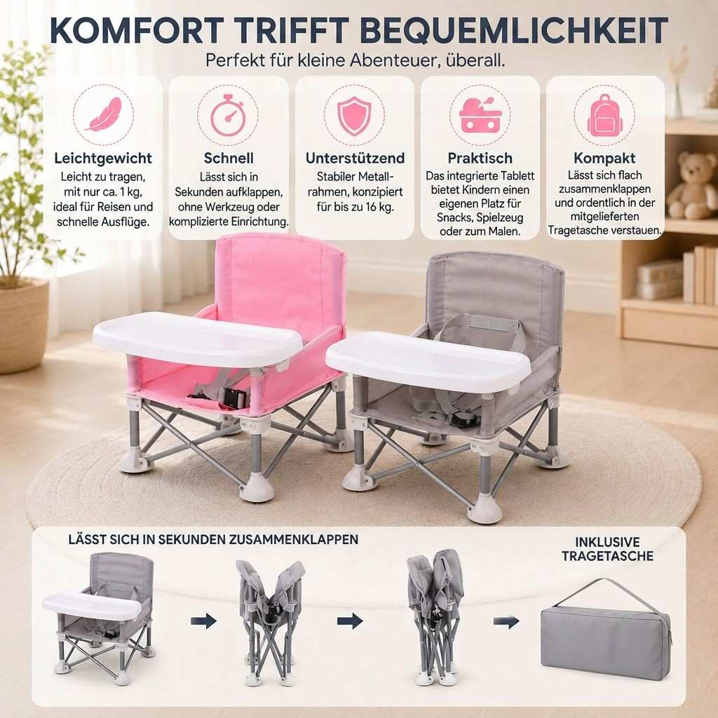 KindiFold™ | Faltbarer Kinderstuhl mit Tisch und Tragetasche