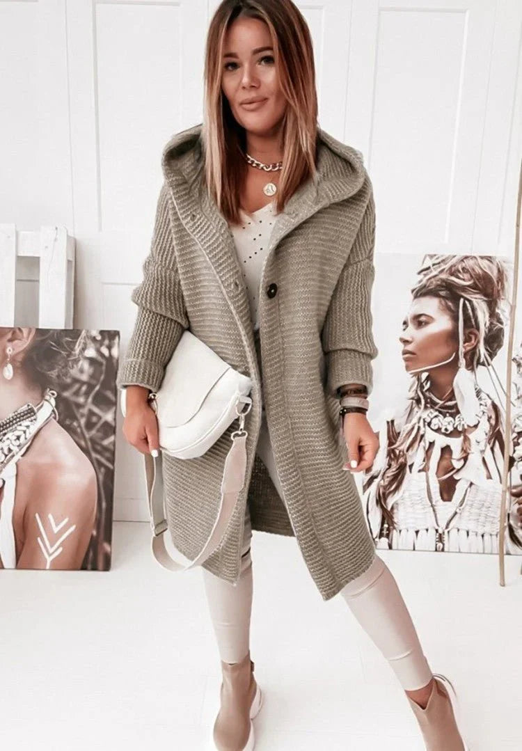 Cardigan Femme à Capuche | Tricot Long avec Boutons Chaud et Stylé