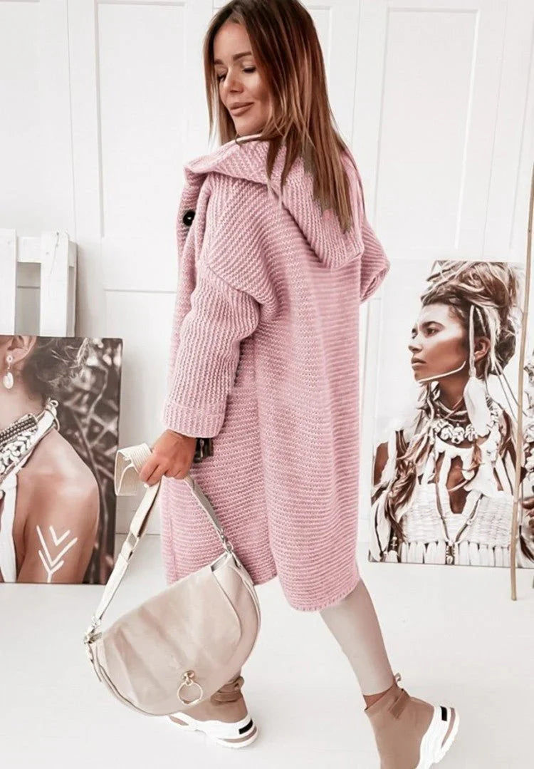 Cardigan Femme à Capuche | Tricot Long avec Boutons Chaud et Stylé