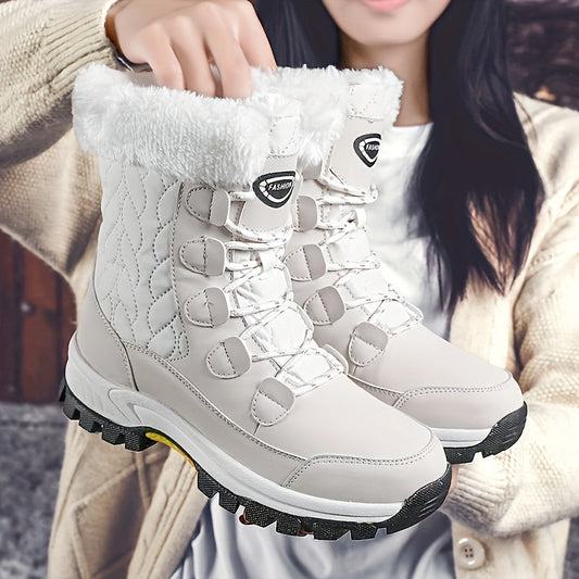 Auriane | Bottes Hiver Femme à Lacets avec Bout Rond & Doublure Chaude
