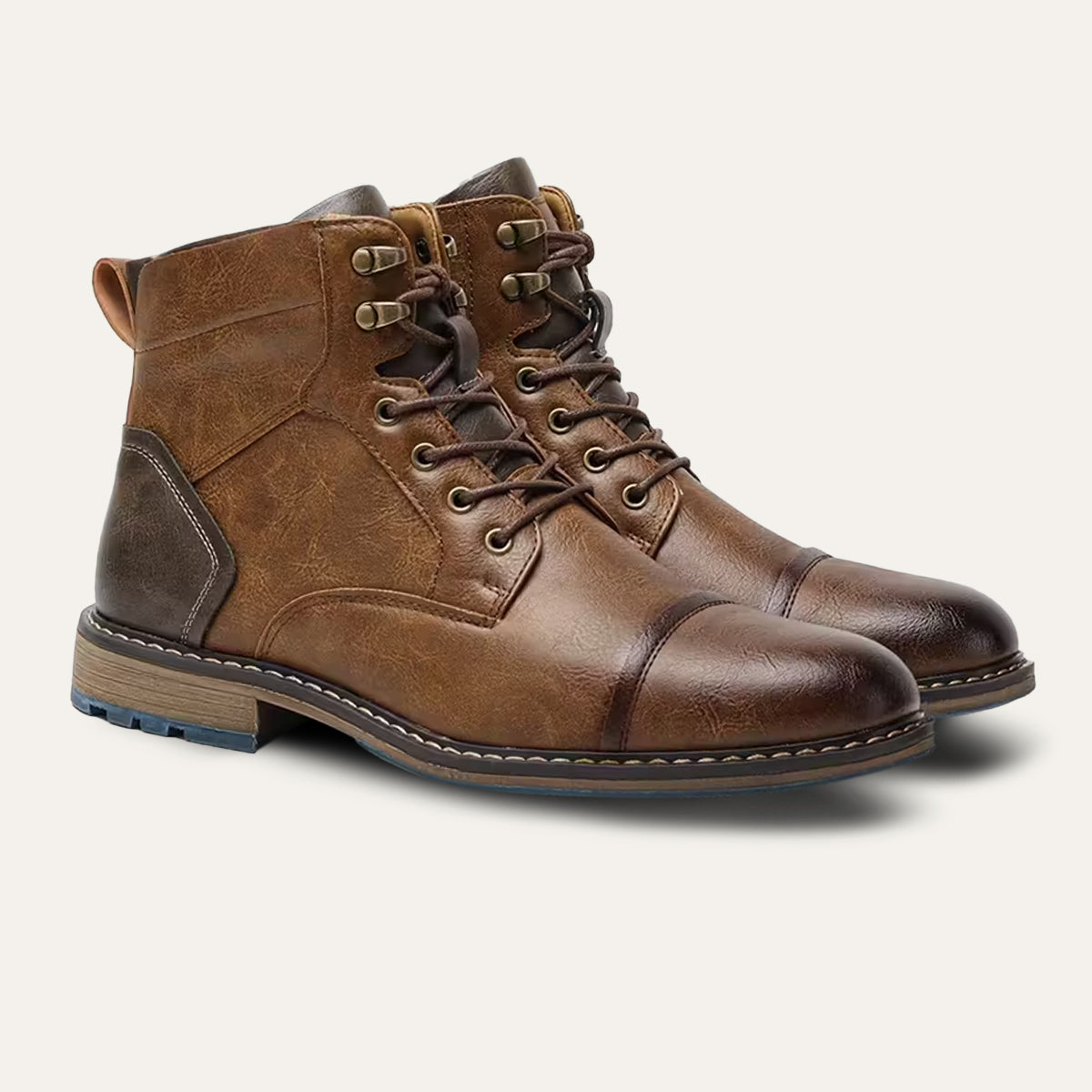 Manchester Bottines Homme en Cuir Synthétique Vintage, Semelle Antidérapante et Coutures Renforcées