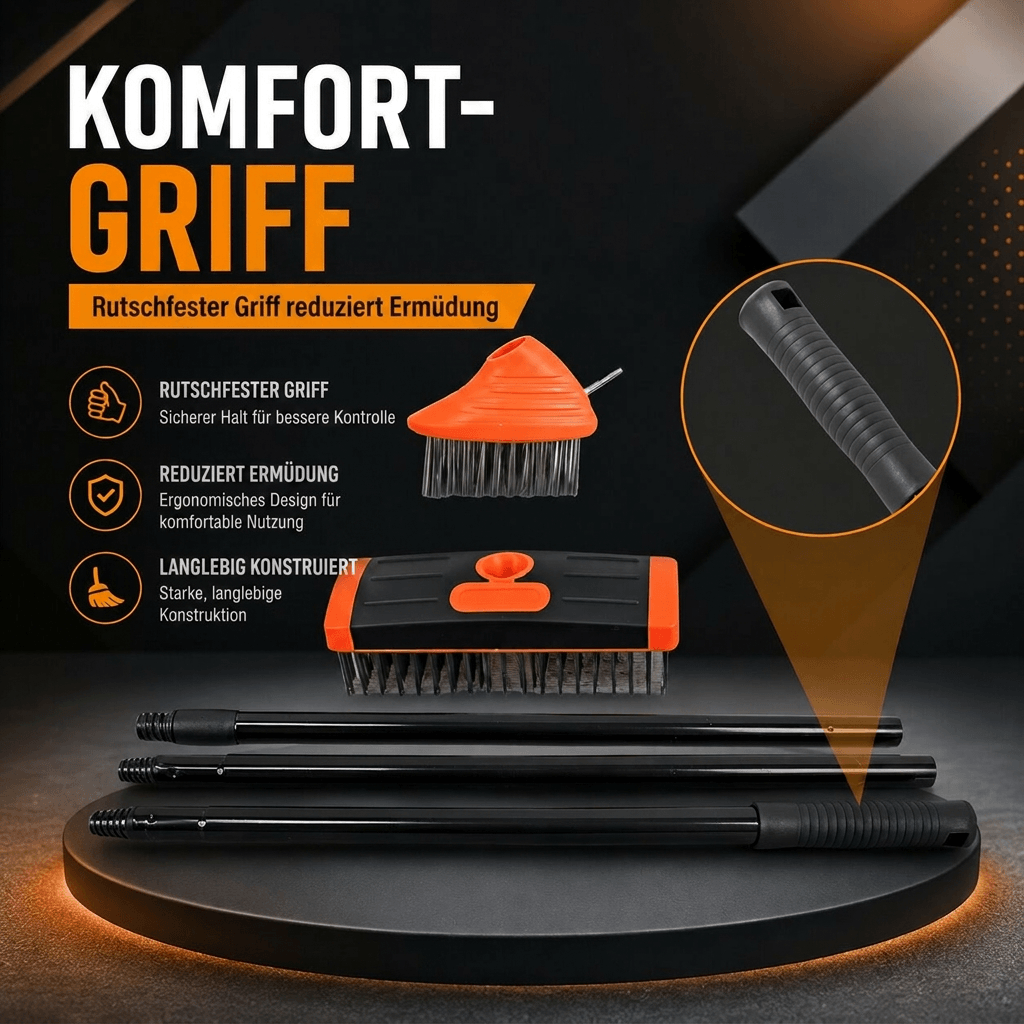 FugenElys™ | 3-in-1 Fugenbürste mit Teleskopstiel und Stahlborsten