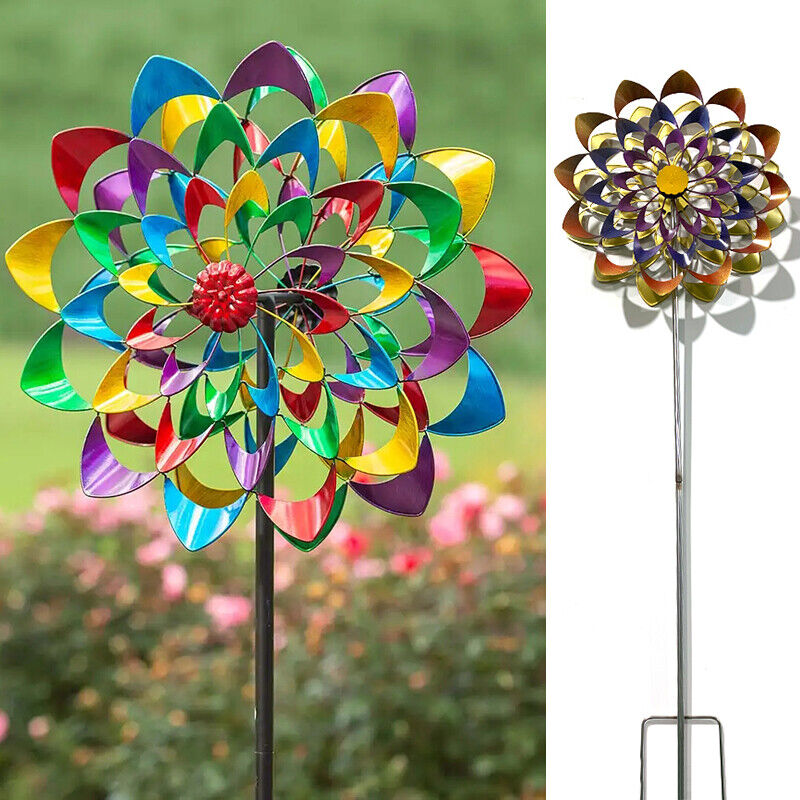 BlütenRotor™ | Metall-Gartenwindrad mit Erdspieß als dekorativer Blickfang