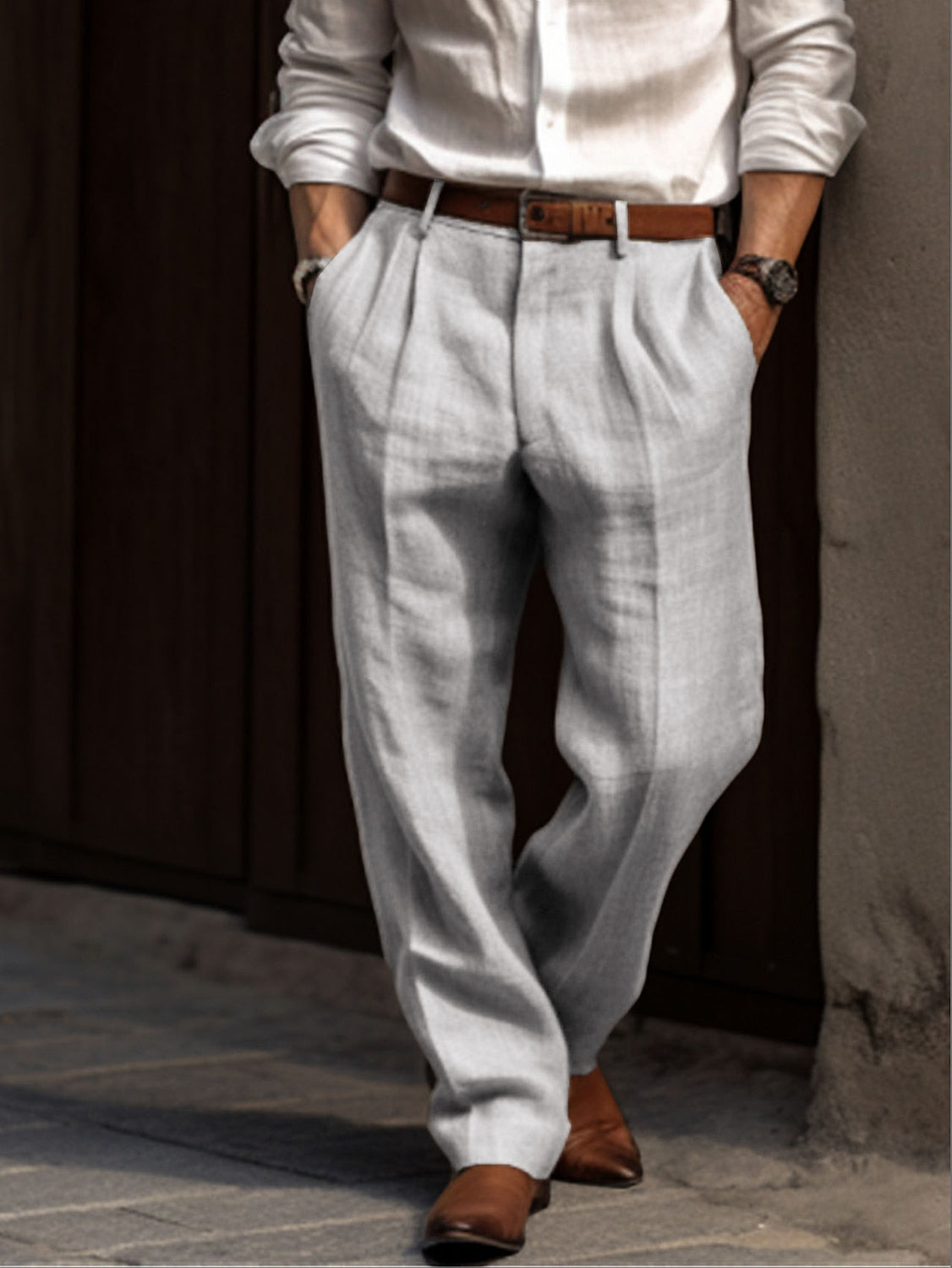 Alistair | Pantalon Homme Lin Confortable à Coupe Décontractée et Élégante pour Look Business Formelle