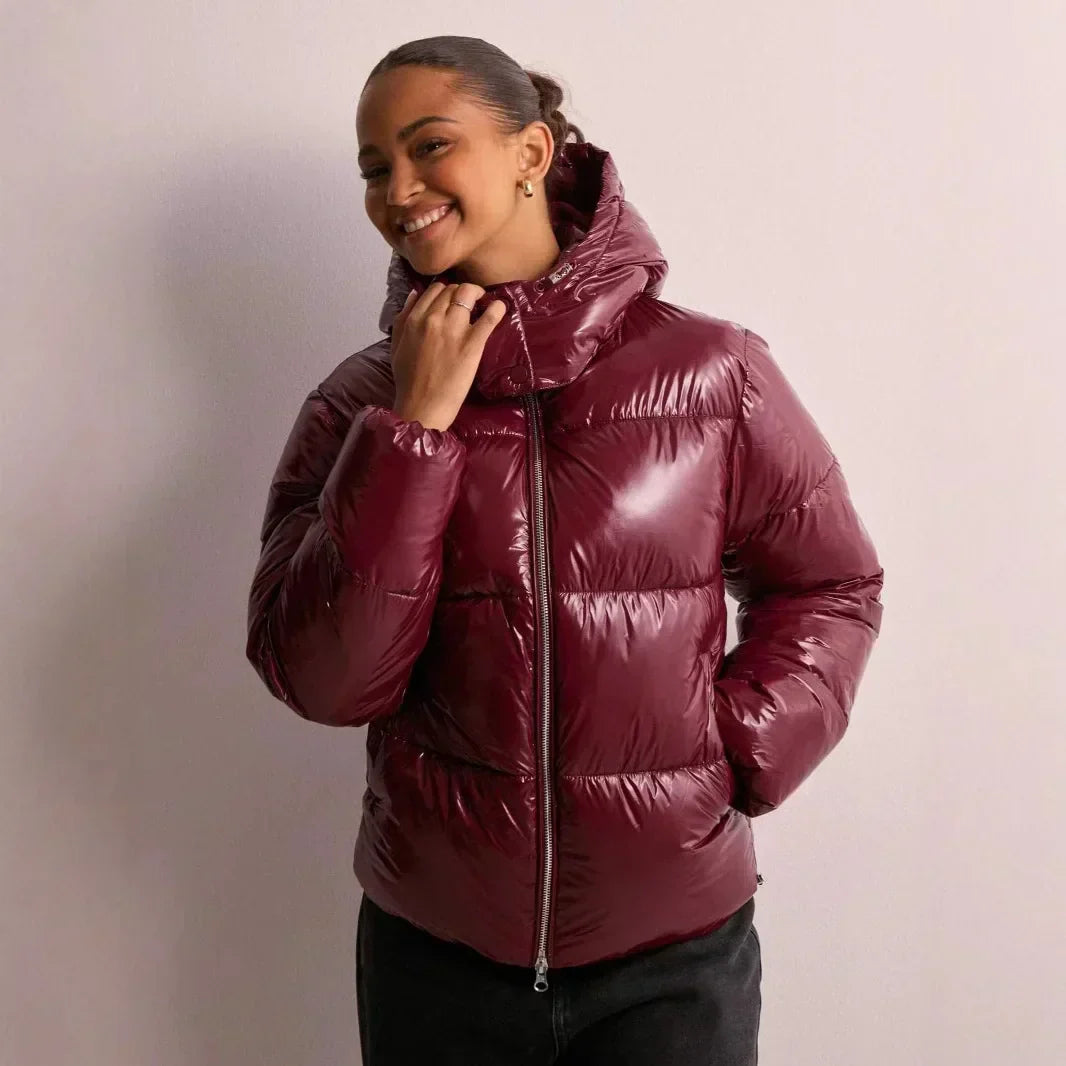 Shiny Puffer Jacket Femme | Veste Courte Brillante avec Capuche