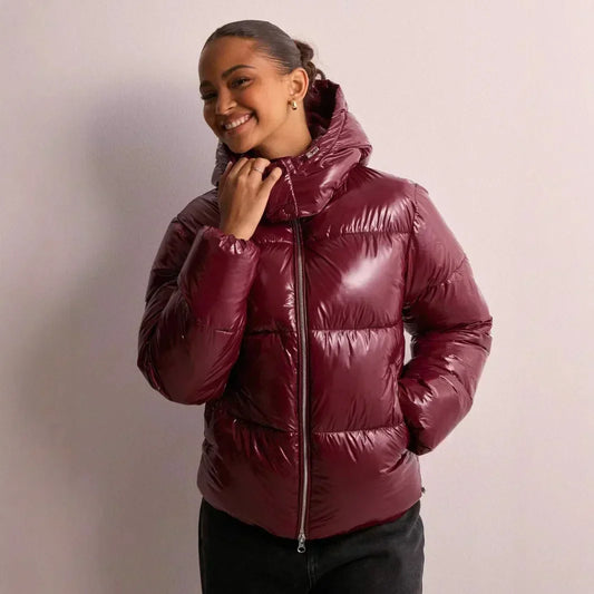 Shiny Puffer Jacket Femme | Veste Courte Brillante avec Capuche