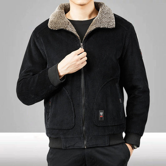 Karmel | Bomber Homme Velours Côtelé avec Col Sherpa Chaud, Coupe Ample et Bords-Côtes Matelassés
