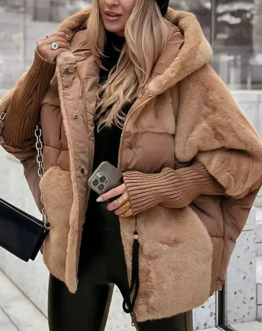 Fleurette | Doudoune Femme Oversize avec Capuche Fourrure Synthétique et Poches Pratiques