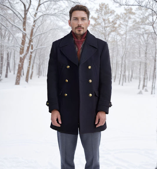 Fidel – Trench Coat Homme Ajusté en Laine, Double Boutonnage, Col à Revers et Manchettes Réglables