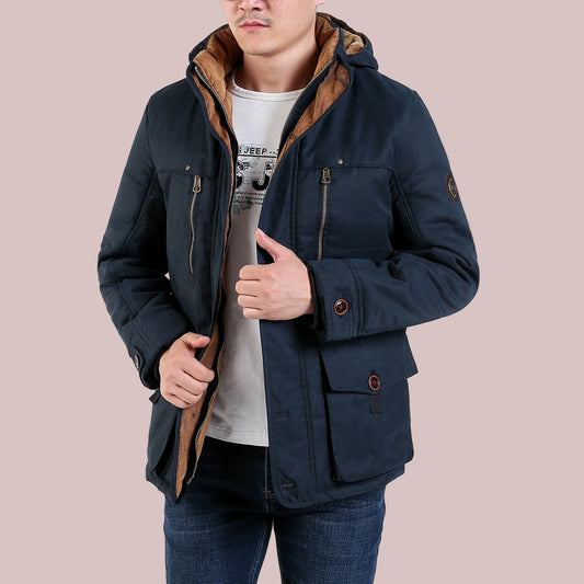 Kendrian | Parka Homme Mi-Longue Matelassée avec Capuche, Isolation Chaude et Multiples Poches