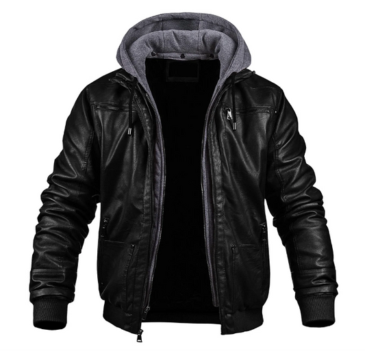 Langford | Veste Homme Simili Cuir Slim Fit avec Capuche & Fermeture Éclair Streetwear