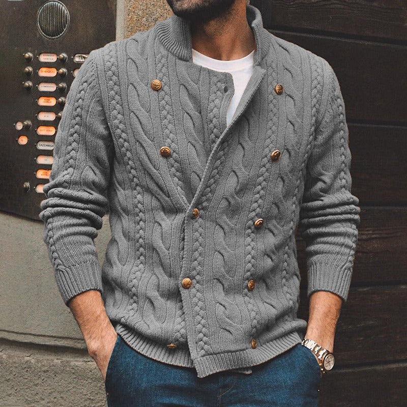 Cesarion | Cardigan Homme Laine Tricot Câble, Double Rangée Boutons & Bords Côtelés