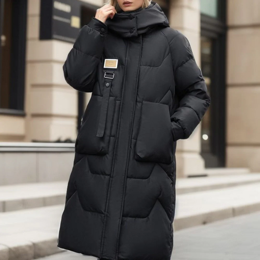 Gervaise | Trench Coat Hiver Femme Long Oversize avec Capuche et Col Haut Matelassé