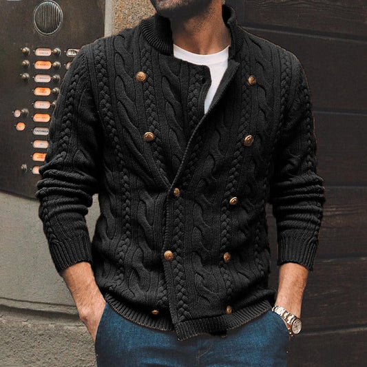 Cesarion | Cardigan Homme Laine Tricot Câble, Double Rangée Boutons & Bords Côtelés