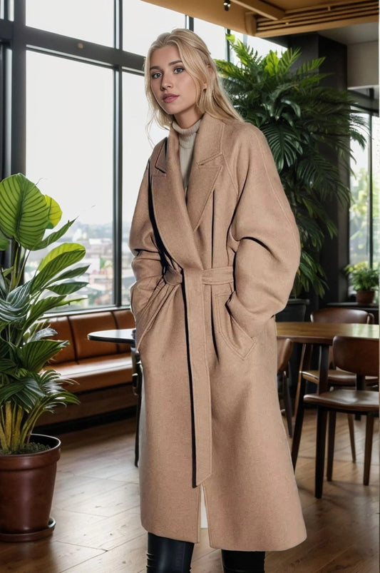Fantine | Trench Coat Femme Midi, Coupe Décontractée, Ceinture à Nouer, Revers Classiques