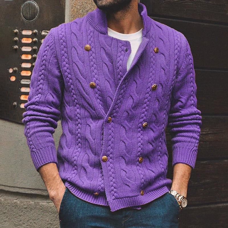 Cesarion | Cardigan Homme Laine Tricot Câble, Double Rangée Boutons & Bords Côtelés