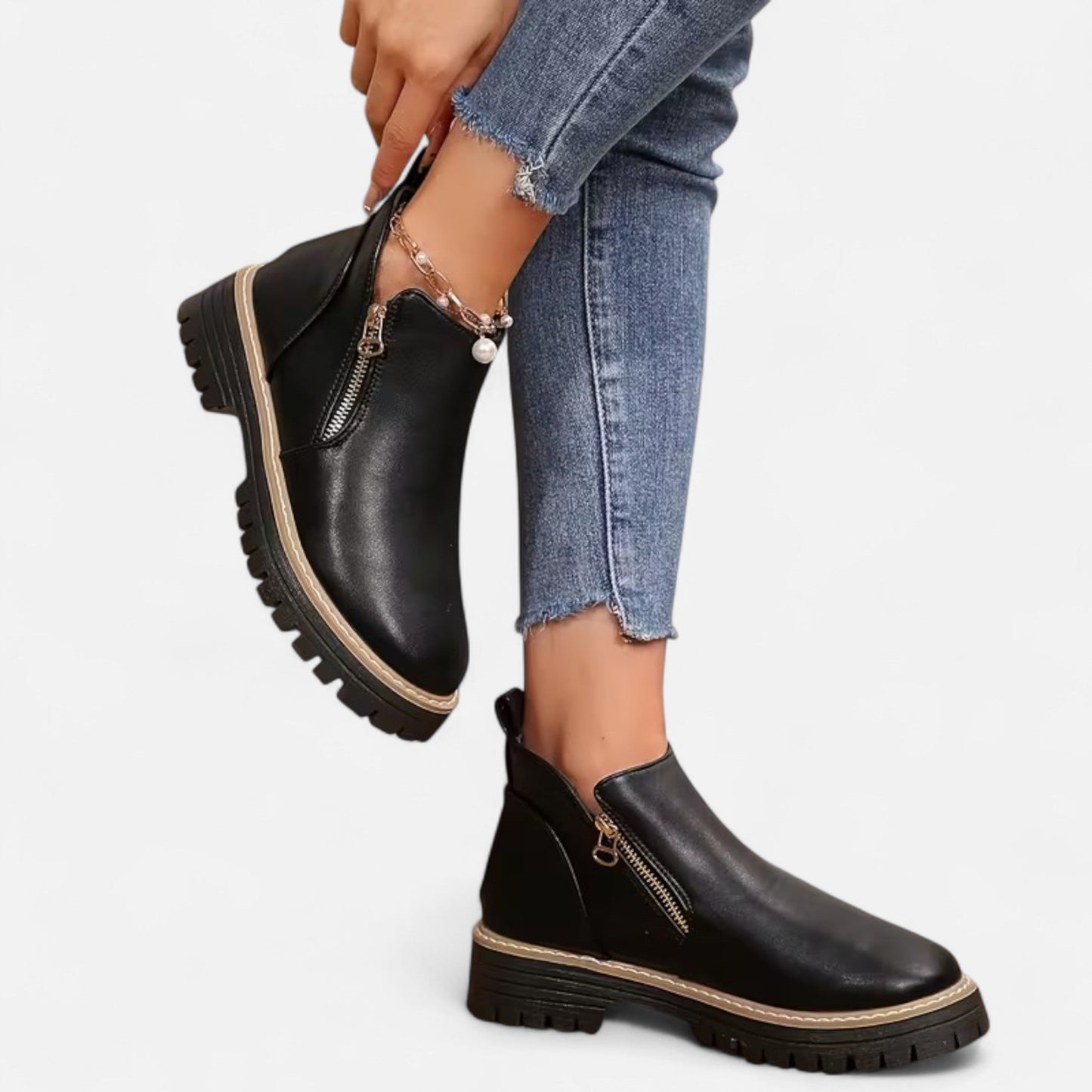 Laurélie | Bottines Femme à Semelle Épaisse avec Fermeture Éclair Latérale