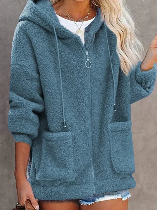 Lili-Rose | Veste Femme Teddy Oversize à Capuche avec Fermeture Éclair et Poches