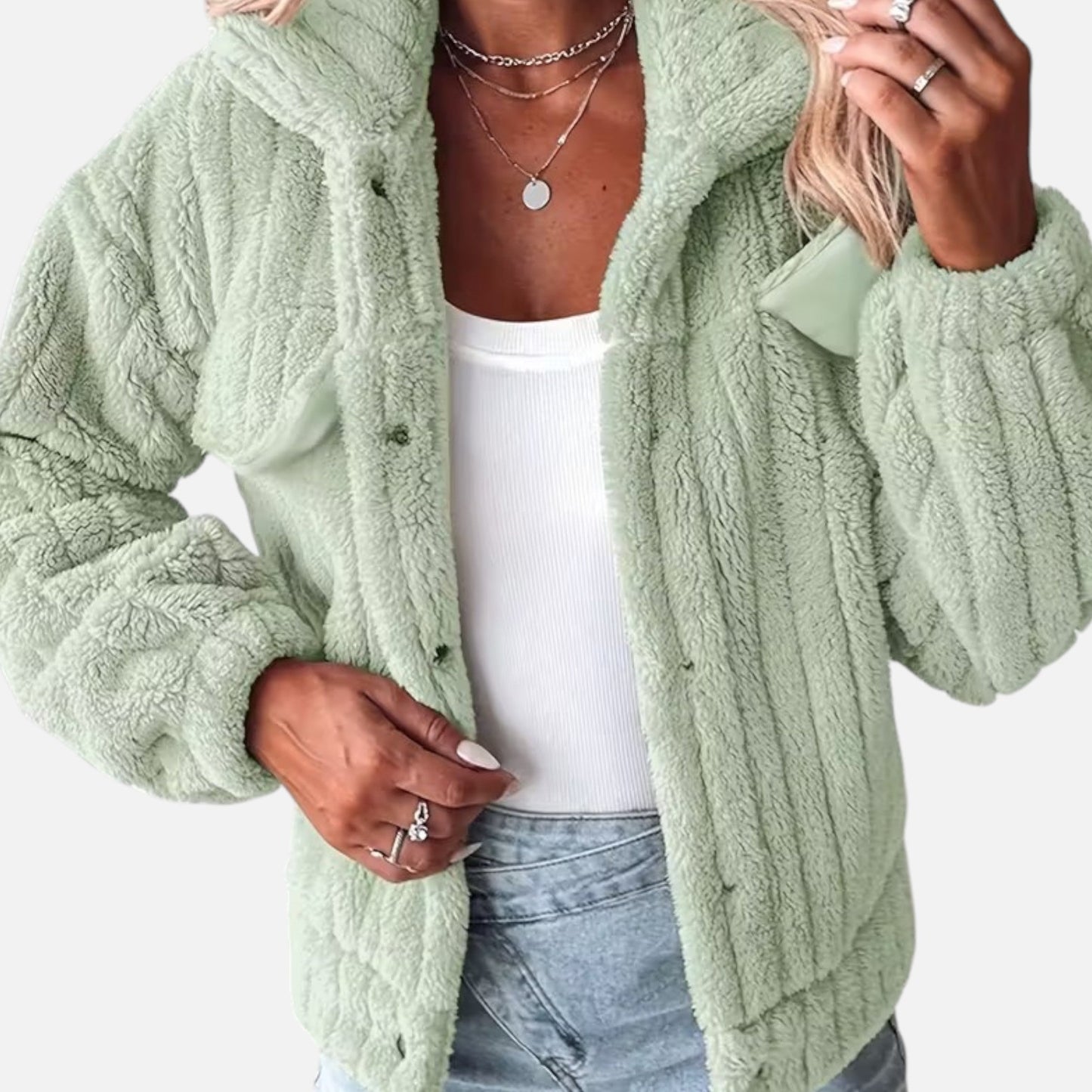 Liliosa | Veste Femme Décontractée Épaisse en Peluche avec Col Revers