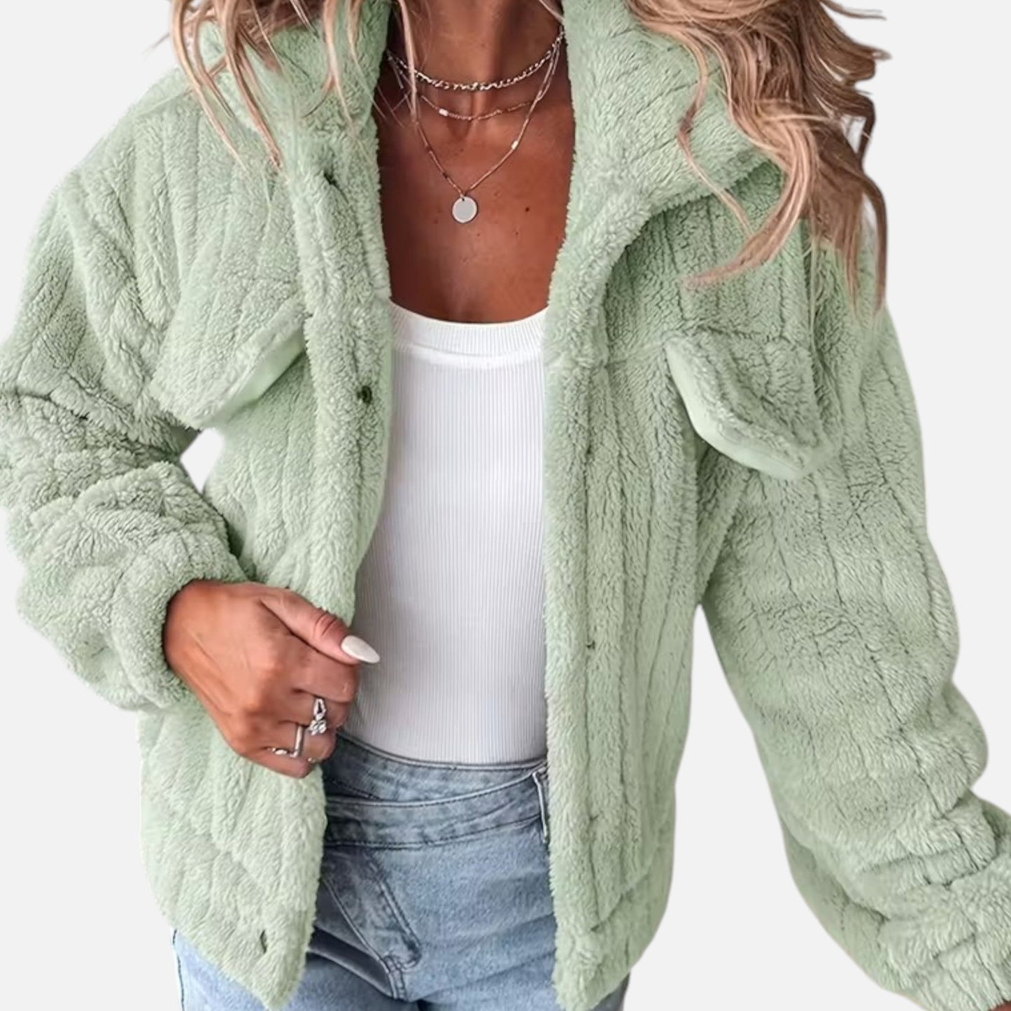 Liliosa | Veste Femme Décontractée Épaisse en Peluche avec Col Revers