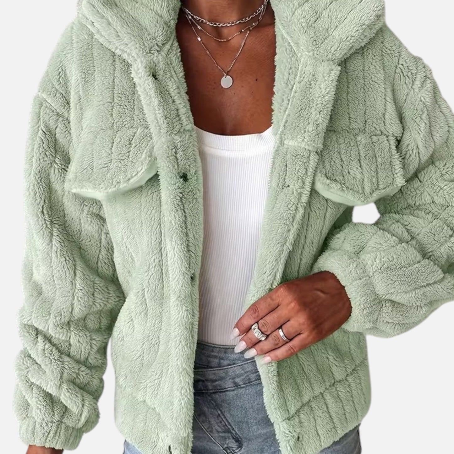 Liliosa | Veste Femme Décontractée Épaisse en Peluche avec Col Revers