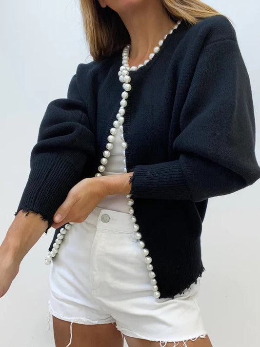 Lauriane | Gilet Femme Élégant en Maille, Coupe Décontractée avec Bordures Perles et Finition Brute